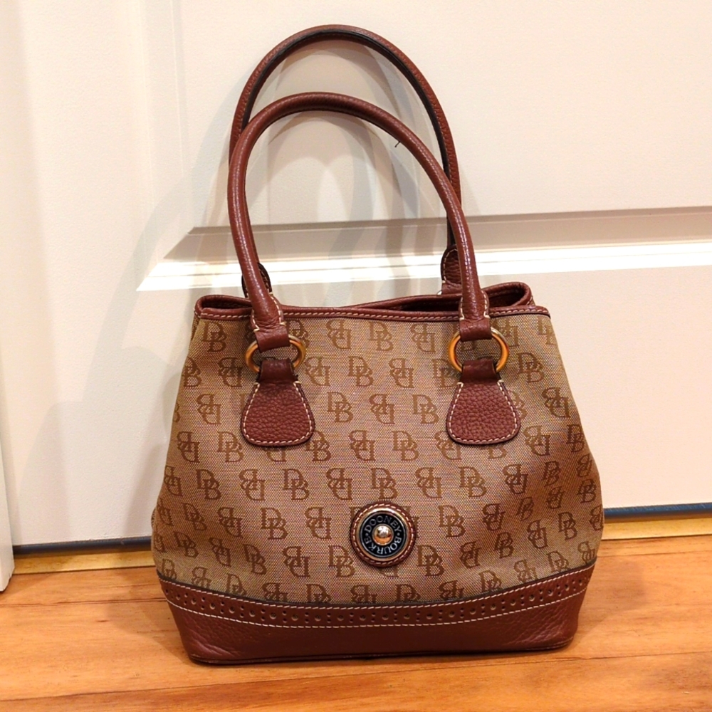 Dooney & Bourke GUC Canvas Monogram Brown Tote Purse COA & Registration Card - Picture 3 of 15